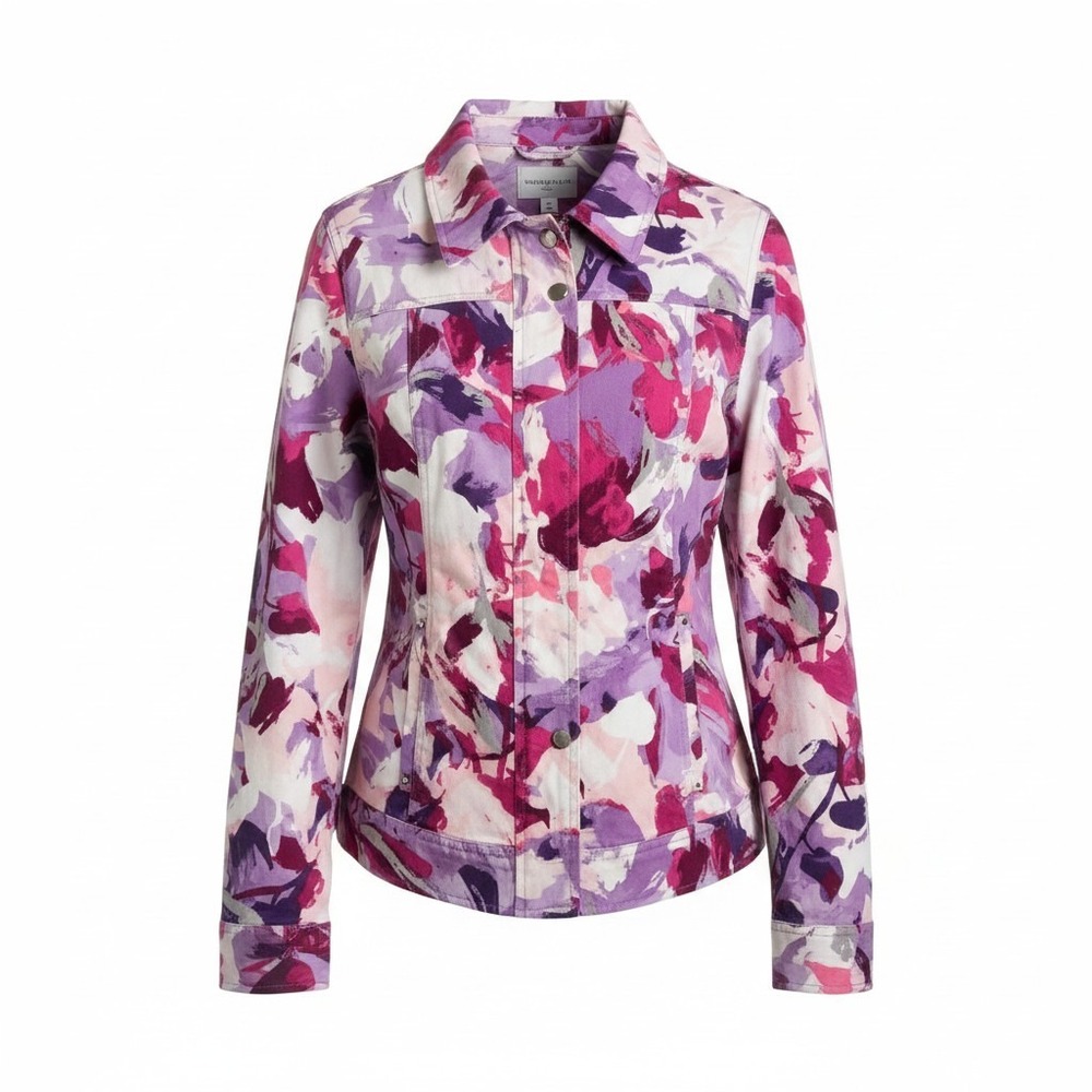 Christopher &‎ Banks Womens Purple Floral Abstract Denim Snap Front Jacket Large
